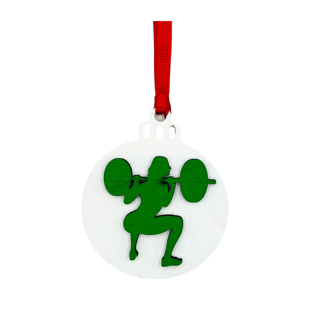 Micro Gainz Wooden Female Weightlifting Christmas Tree Ornaments 4 Pack