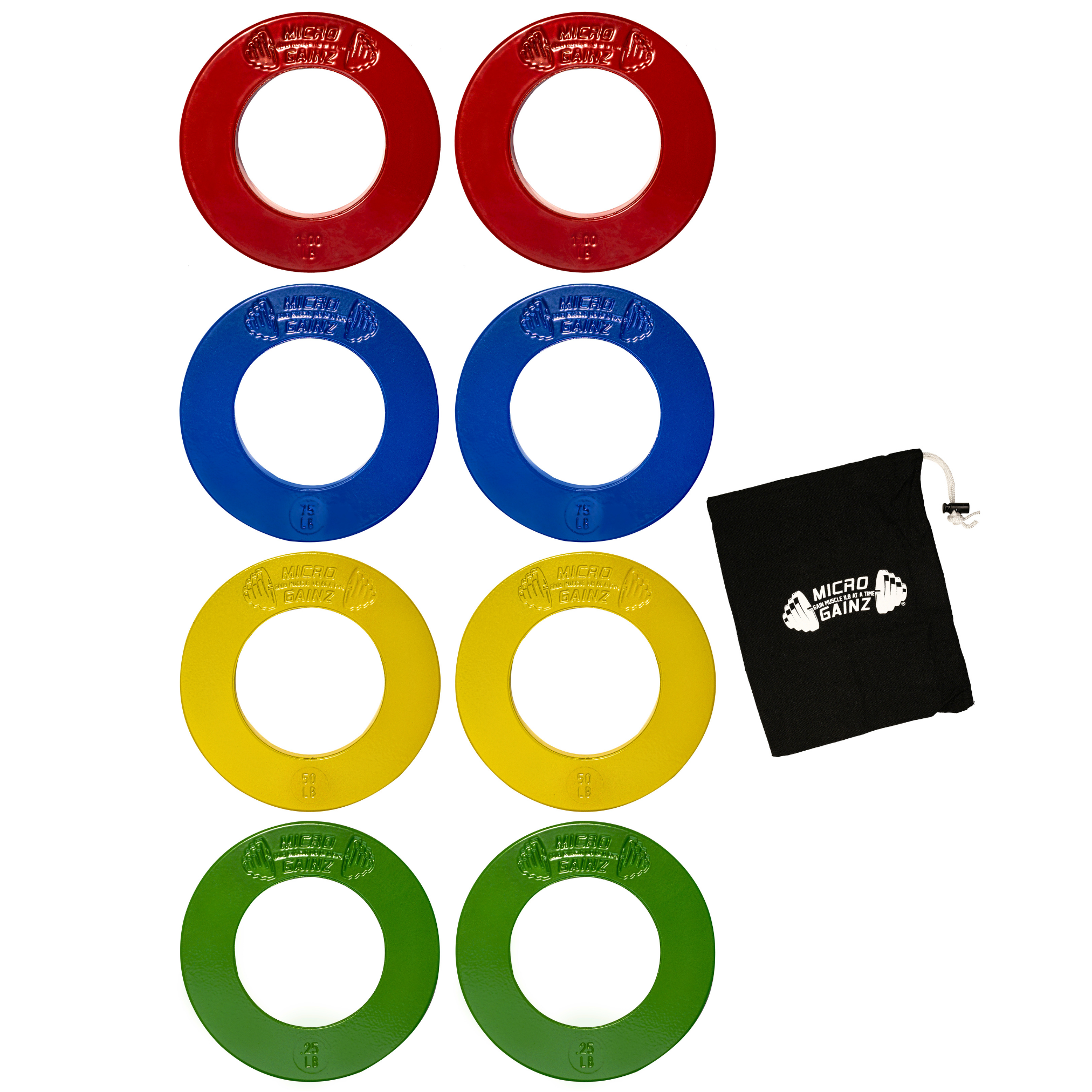 Micro Gainz Multi-Color Olympic Size Fractional Weight Plates Set of 8 Plates .25LB-1LB  w/ Bag
