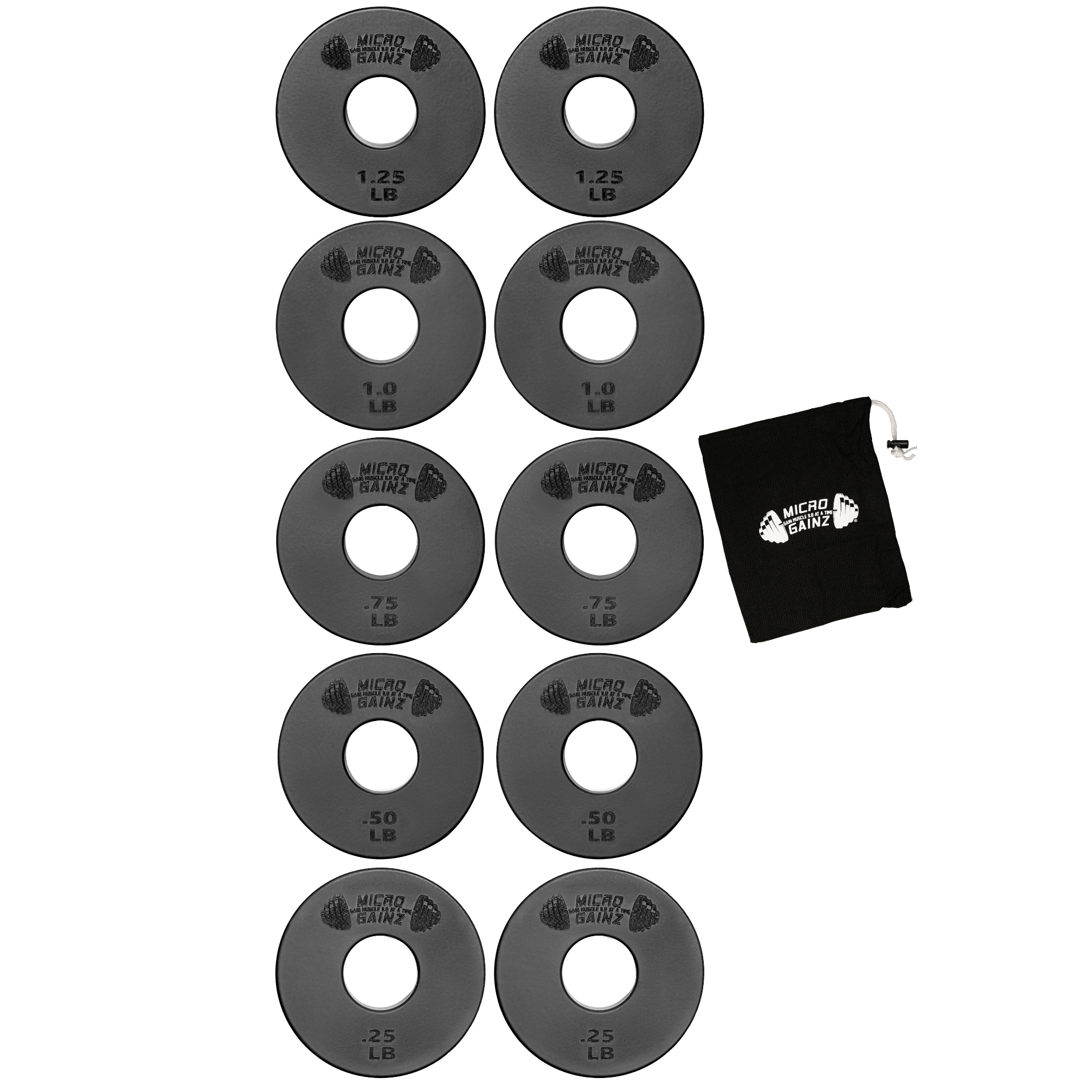Micro Gainz Standard 1-Inch Center Hole Fractional Weight Plates Set of 10 Plates .25LB-1.25LB  w/ Bag